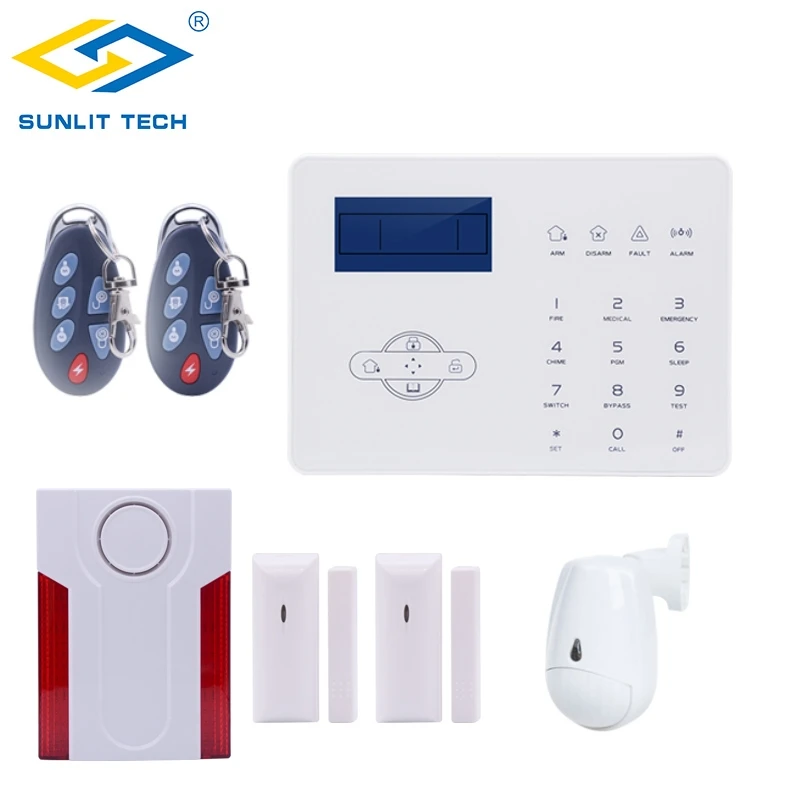 

Focus ST-IIIB Wireless GSM PSTN Alarm System with PIR Motion Detector Sensor Door Magnet Sensor Strobe Siren for Home Security