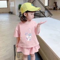 girls short sleeved suit 2022 new summer clothes childrens casual set girl baby korean cartoon two piece suit