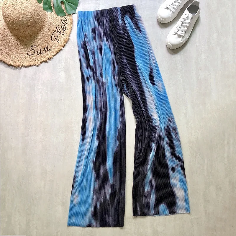 

Spring/summer Ladies Wide Leg Pants High Waist Pleated Draped Print Trousers Girls Fashion Tie Dye Mopping Casual Pants