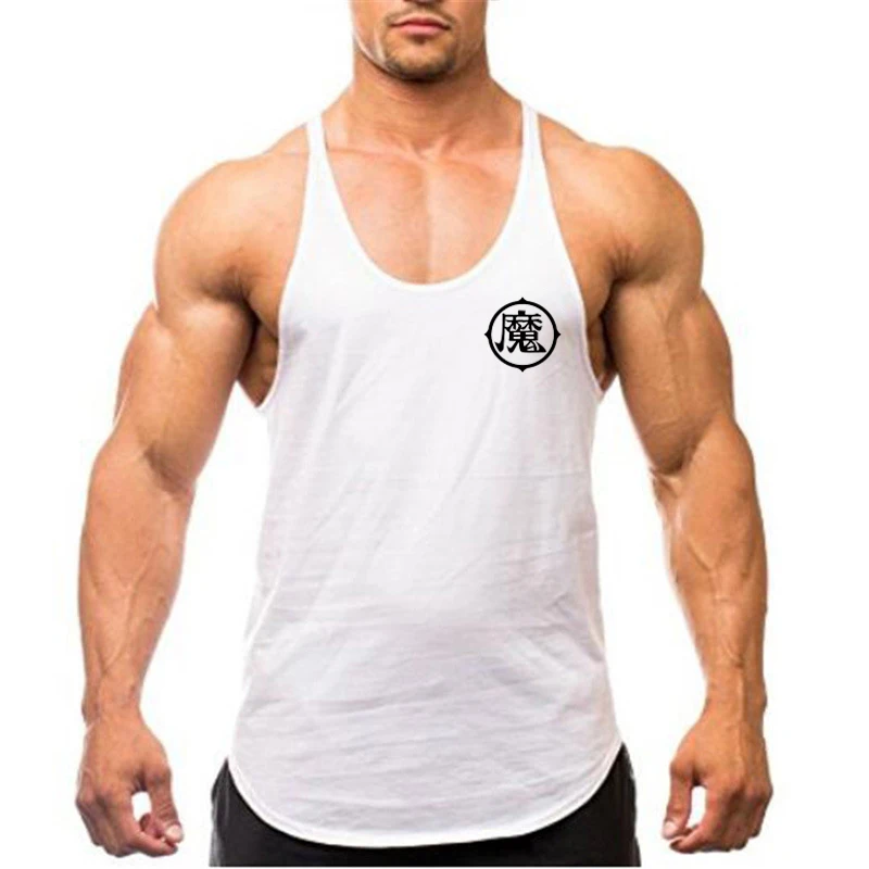 Character Print Stringer Tank Top Mens Athletic Muscle Y-Back Vest Undershirt Tee Tops Gym Workout Fitness Bodybuilding Training