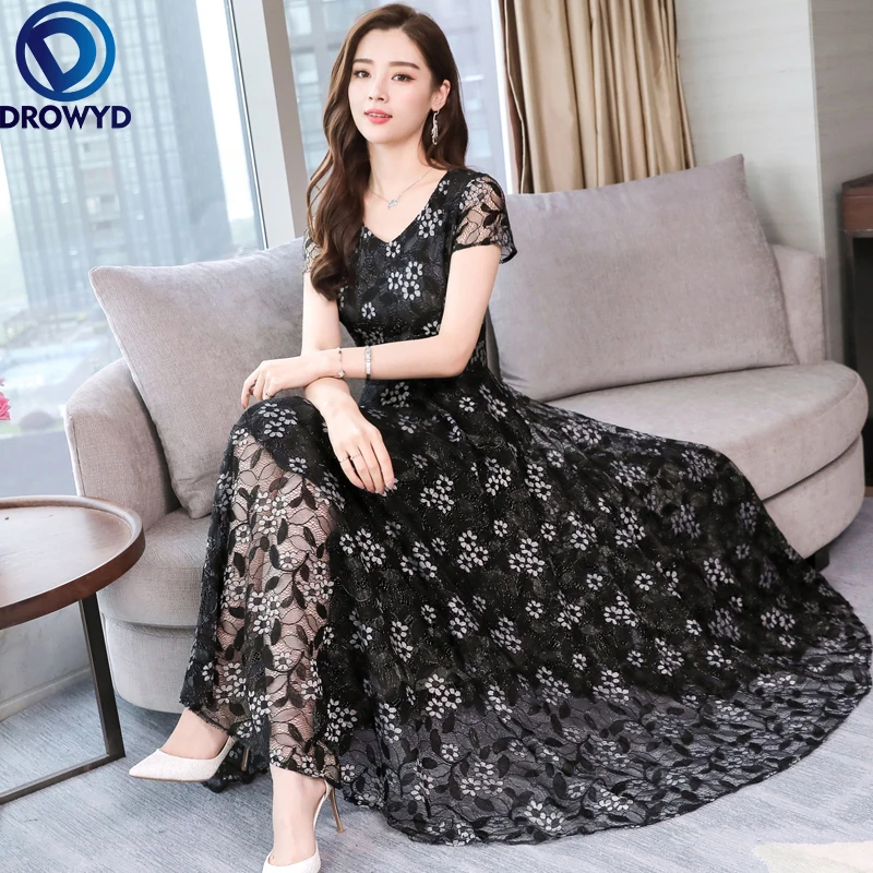 

2022 New Elegant Vintage Floral Embroidery Women's Party Sexy Slim 3XL Short Sleeve Lace Beach Bohe Female Summer Vestidos Dress