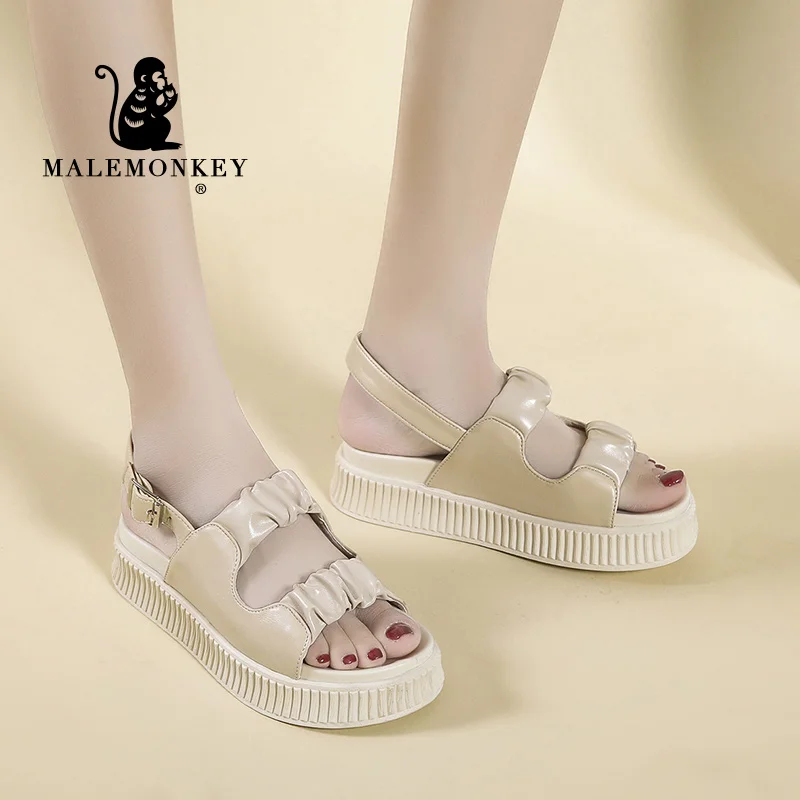 

Summer Sandals Women 2022 Fashion Roman Elastic Strap Thick Sole Black Wear-resistant Casual Comfortable Sandals Female Shoes