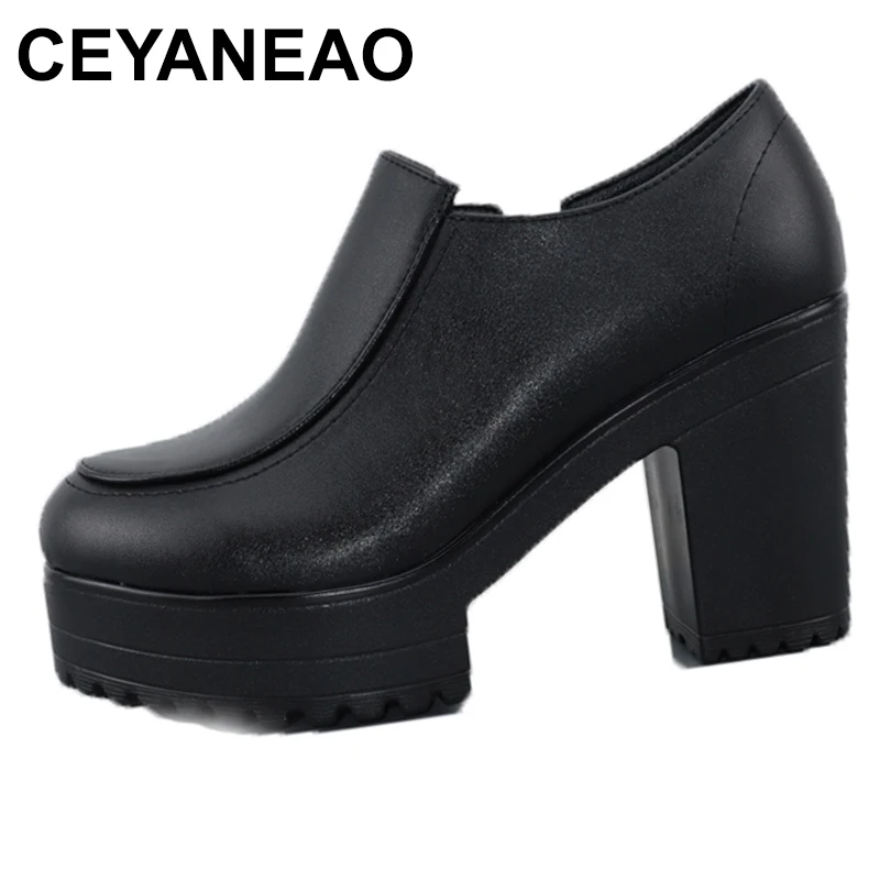 

Fall Winter Black Formal Women's Block High Heels Shoes with Fur 2023 Deep Mouth Thick Chunky Platform Pumps for Office Model