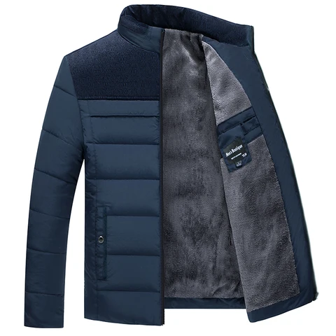 Зимняя мужская плюшевая утепленная парка, куртка с воротником-стойкой, модное мужское пальто Parker, теплая Толстая куртка на молнии, стеганое пальто для мужчин