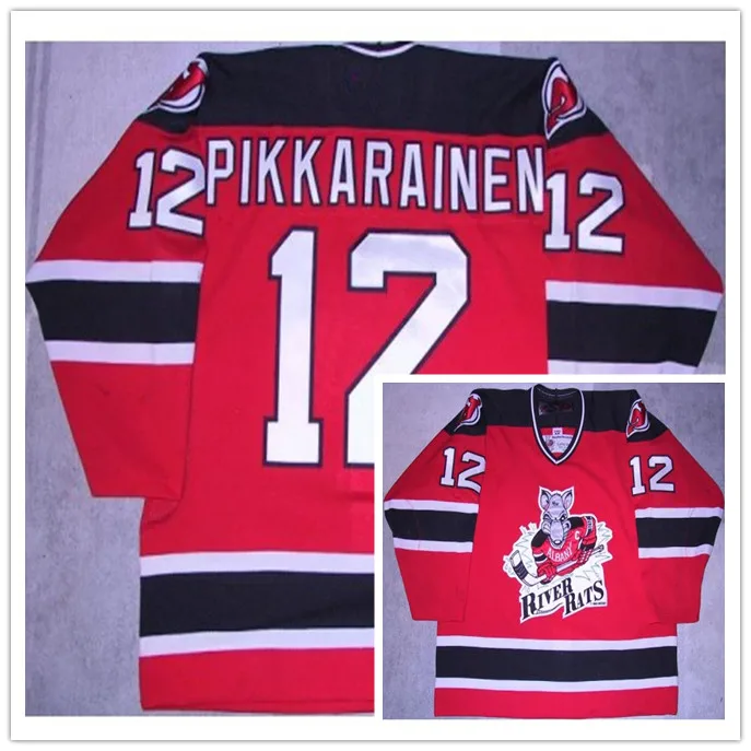 

12 Ilkka Pikkarainen Vintage 90s Albany River Rats Hockey Jersey Embroidery Stitched Customize any number and name