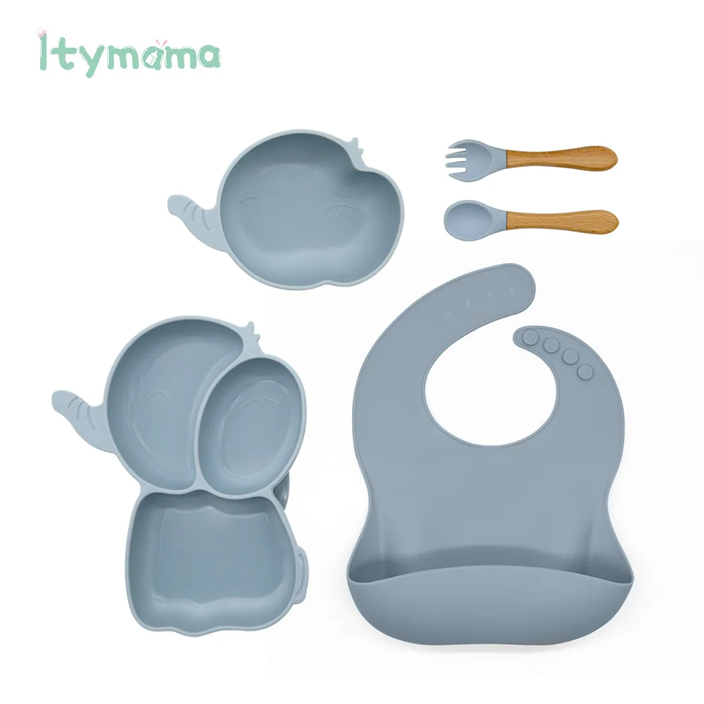 Personalized Name 1Set Baby Bowl&Bib Baby Dishes Non-Slip Crockery Silicone Baby Feeding Bowl Tableware BPA Free for Baby Plate