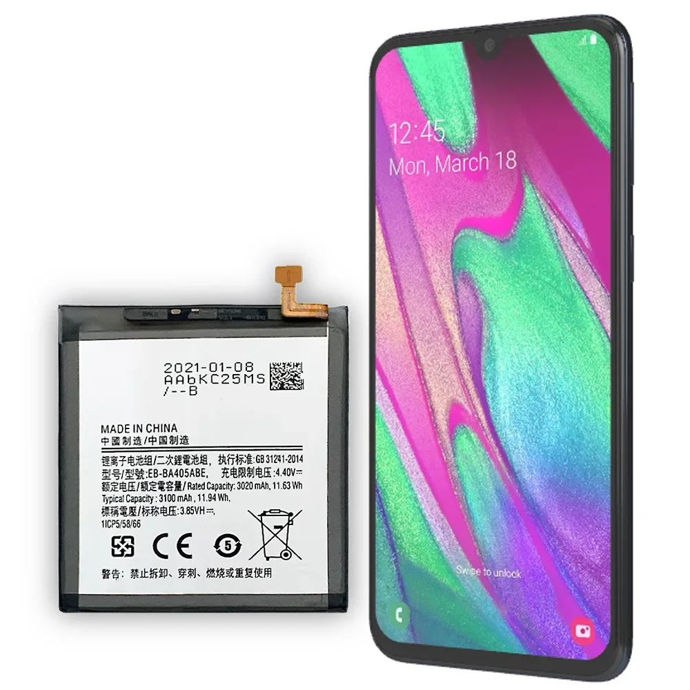 Аккумулятор EB-BA405ABE емкостью 3100 мАч для SAMSUNG Galaxy A40 2019 SM-A405FM/DS SM-A405FN/DS GH82-19582A
