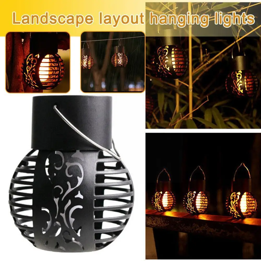 

1pc Led Solar Light Flickering Flame Effect Ball Lamp Decor Lamp Yard Lantern Chandelie Lights Solar Outdoor Hanging A2w4