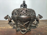 8 tibetan temple collection bronze cinnabar mud gold dragon bamboo leaves hollow out dragon ear incense burner town house