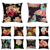 pillowcase floral printed linen cushion cover throw pillow case living room bed flower peony fresh wholesale dropshipping zy1086