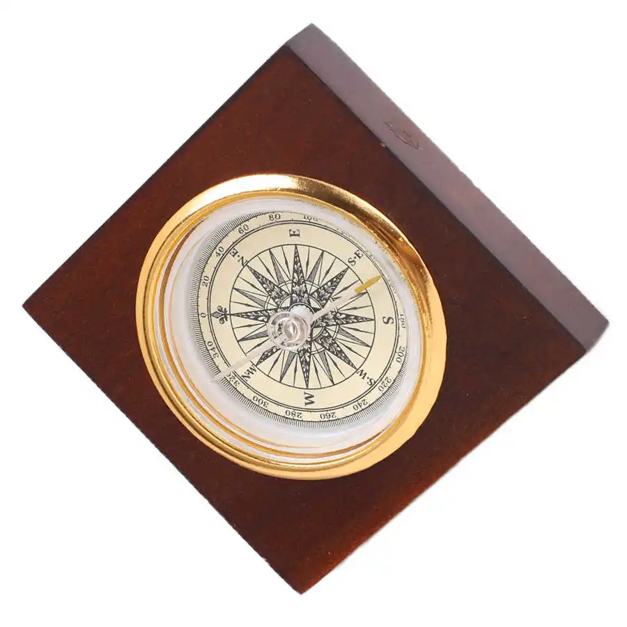 Vintage Compass Small Aluminum Alloy Wooden Box Compass Camping Hiking Fishing Hunting Compass