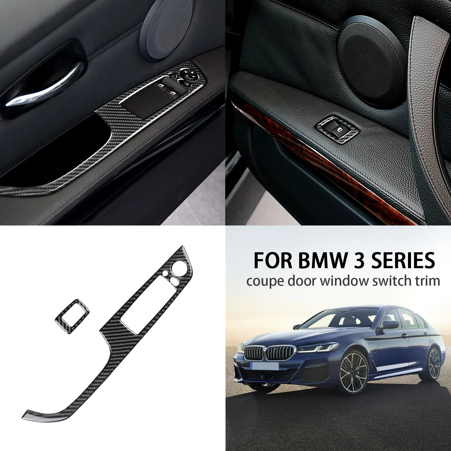 

2Pcs Real Carbon Fiber Door Casement Lift Switch Cover Trim For BMW 3 Series E92 Coupe Door Window Switch Trims Car Accessory