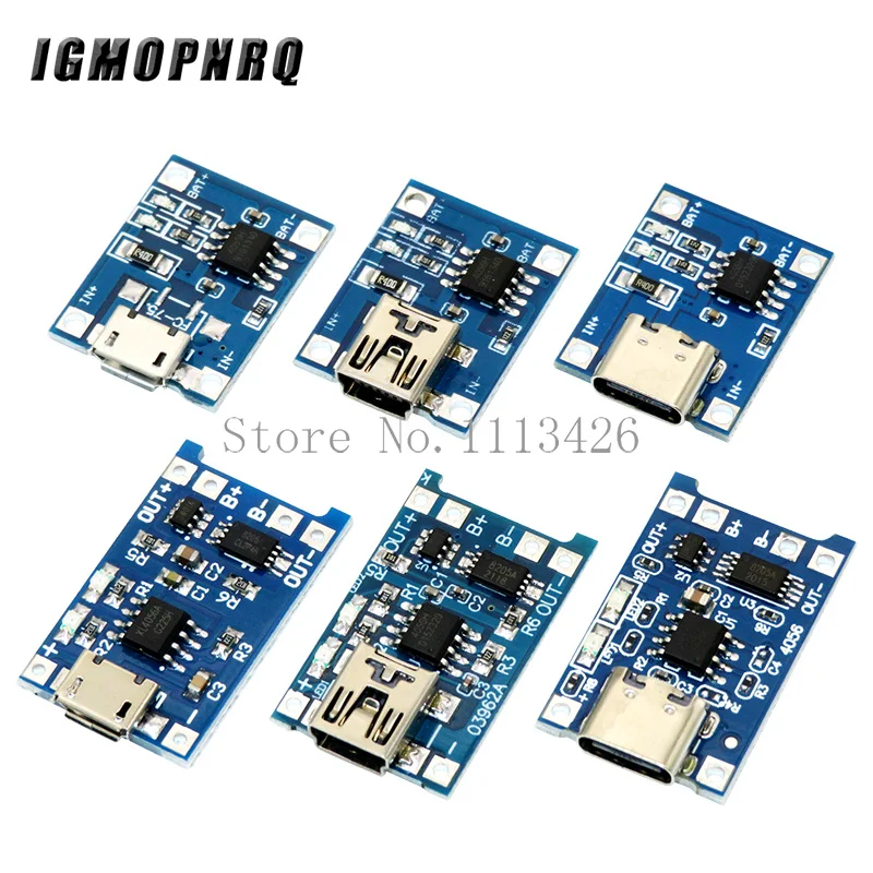

5pcs/lot 5V Micro USB 1A 18650 TP4056 Lithium Battery Charging Board With Protection Charger Module