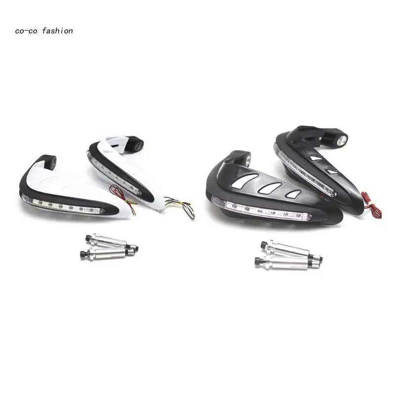 

517B Motorcycle Handguards 7/8" 22mm Universal Hand Guards Black/White Handle Protectors Shield HandGuards with LED Light