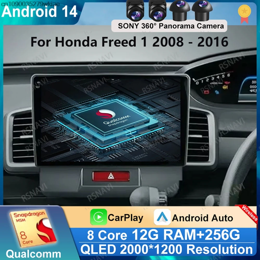 Автомобильный радиоприемник Andoird 14 для Honda Freed 1 2008-2016 гг. беспроводной Carplay Auto BT Stereo
