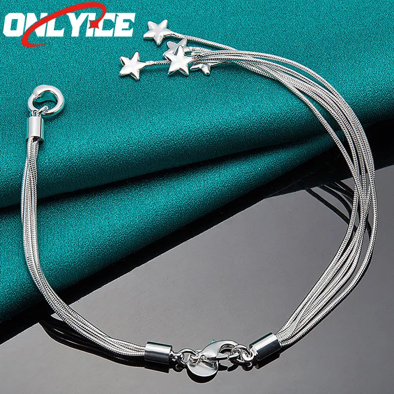 

925 Sterling Silver Wicker Chain Star Pendant Bracelet Ladies Fashion Glamour Party Wedding Engagement Jewelry