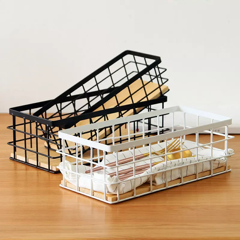 

2023New Iron Storage Basket Tableware Sundries Organizer Desktop Cosmetics Finishing Storage Basket Home Decoration