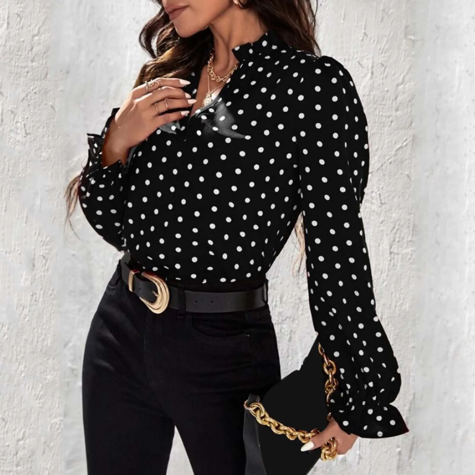 

Womens Fashion Top Bottom Slim Fit Pullover Short Polka Dot Long Sleeve Shirt Long Sleeve White Tee White Cotton Tees