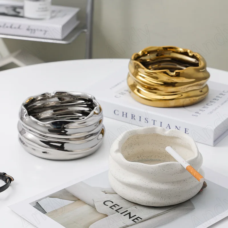 

European ceramic ashtray Silver plating Western restaurant ashtrays modern craft meeting room desktop ash tray Home Decoration