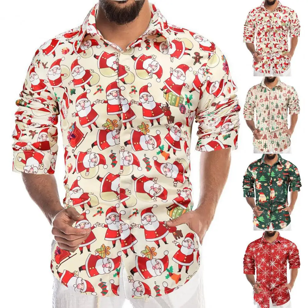 

Fabulous Christmas Shirt Long Sleeve Festive Single-breasted Fit Christmas Shirt