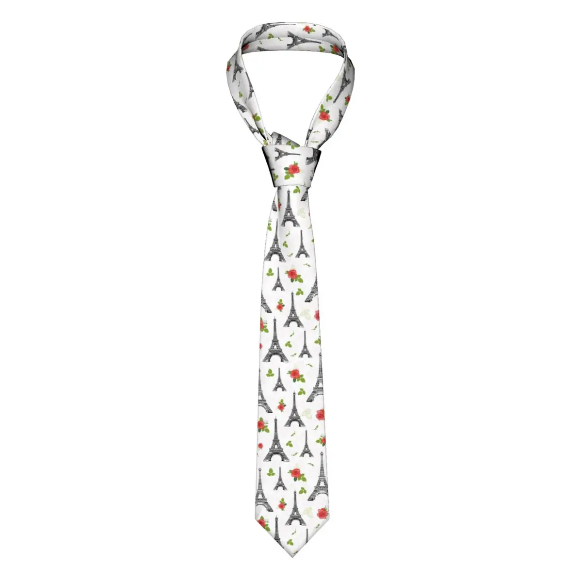 

Mens Tie Classic Skinny Black Eifel Tower Paris And Red Roses Flowers Neckties Narrow Collar Slim Casual Tie Accessories Gift