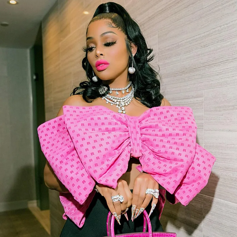 

Elegant Women Butterfly Crop Tops 2022 Sexy Party Club Letter Print Strapless Cape Style Bowknot Backless Big Bow Shirt