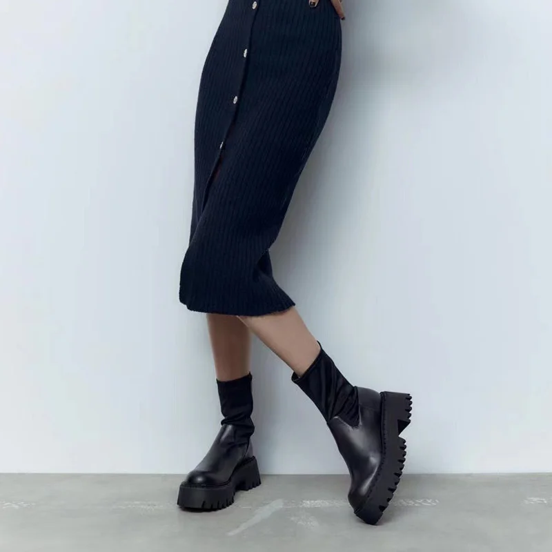 TRAF Black Boots Woman Winter 2022 Ankle Boot Female Shoes With Thick Soles High Heels Short Ankle Boots Female Shoes For Women