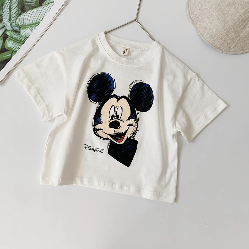 

2022 Summer Kids Casual White Grey T shirt Cartoon Mickey Tees Boys Girls Funny High Quality Children Tops T-shirt for 1-8 Years