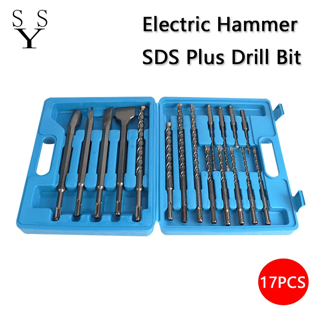 17Pcs/Set Electric Hammer SDS Plus Drill Bit Set 110/160/200/250mm for Concrete Wall Brick Block Masonry Hole Saw Drilling Bits