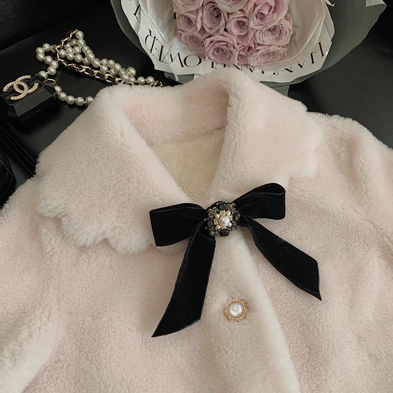 Luxury Imported Lamb Wool Fur Coat Women's Winter Petal Collar Mid-Length Young Ladies Long Sleeve Real Fur Jackets for Woman