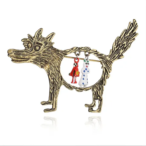 Ретро брошь волк с красной шапочкой