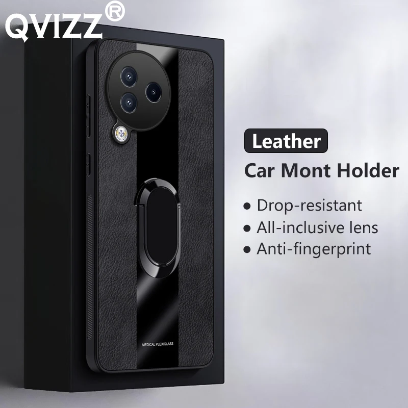 

Luxury Leather Case for Xiaomi Civi 3 Plexiglass Car Magnetic Ring Holder Armor Shockproof Soft Edges Phone Cover XiaomiCivi3