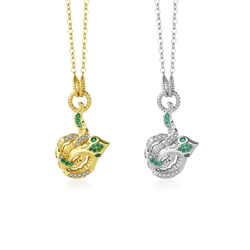 

925 Sterling Silver Zircon Lava Snake Pendant Gold Necklace For Women Chain Statement Dainty Luxury Designer Jewelry