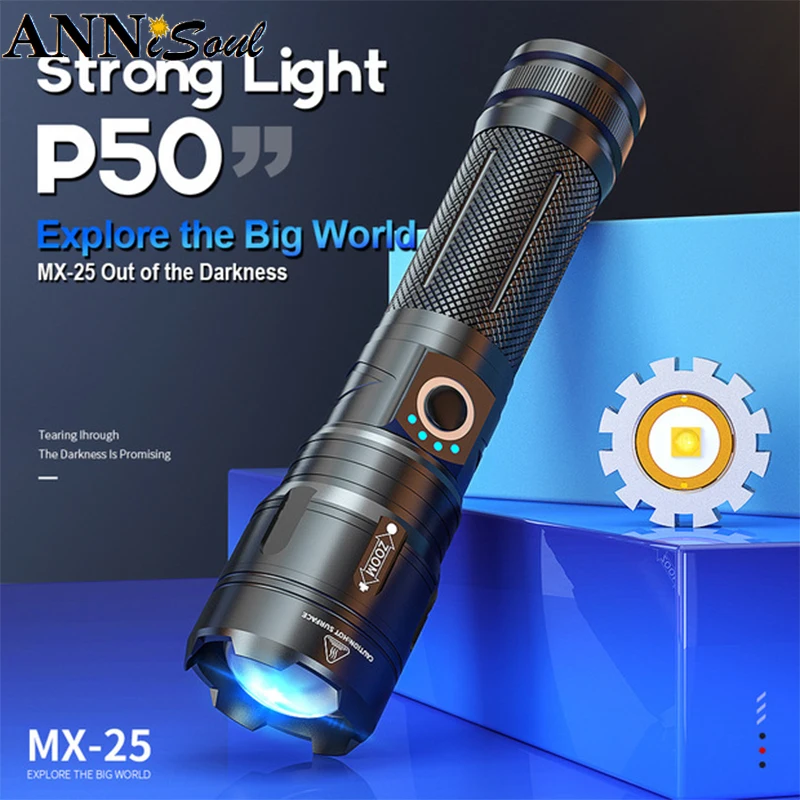 

3000 Lumens P50 Single Flashlight With USB Cable 26650 Battery Telescopic Zoom IPX5 USB Charging Outdoor Searchlight Flashlight