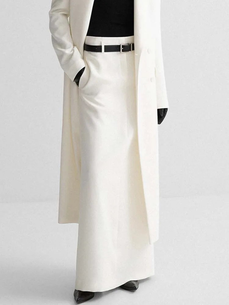 

Pocket Solid Skirt Women 2023 Spring Fashion Low Rise Waist A-line Straight White Faldas Bottom Simple Elegant Slit Maxi Skirts