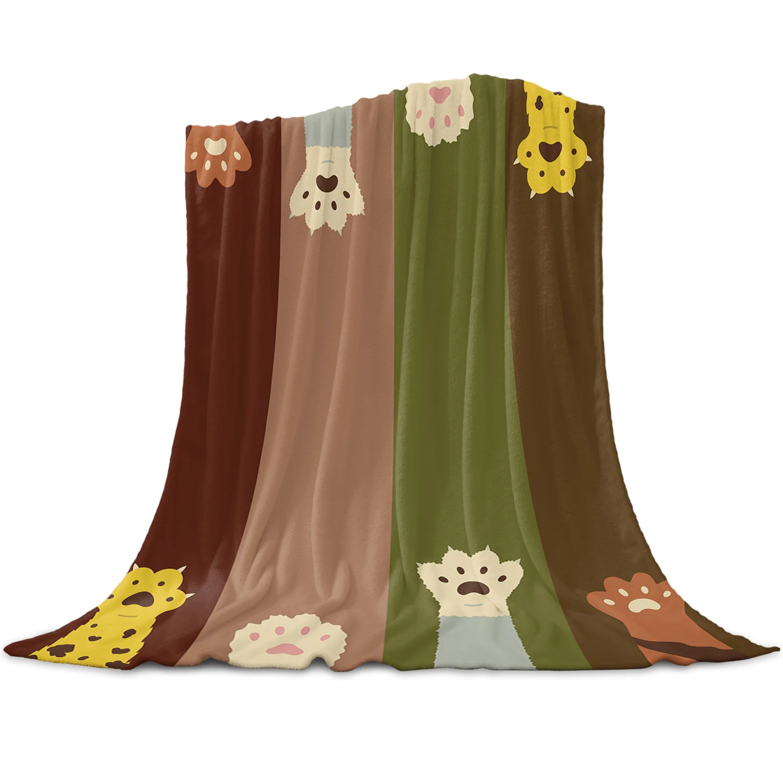 

Мягкое бархатное плюшевое одеяло в полоску с принтом кошек и лап