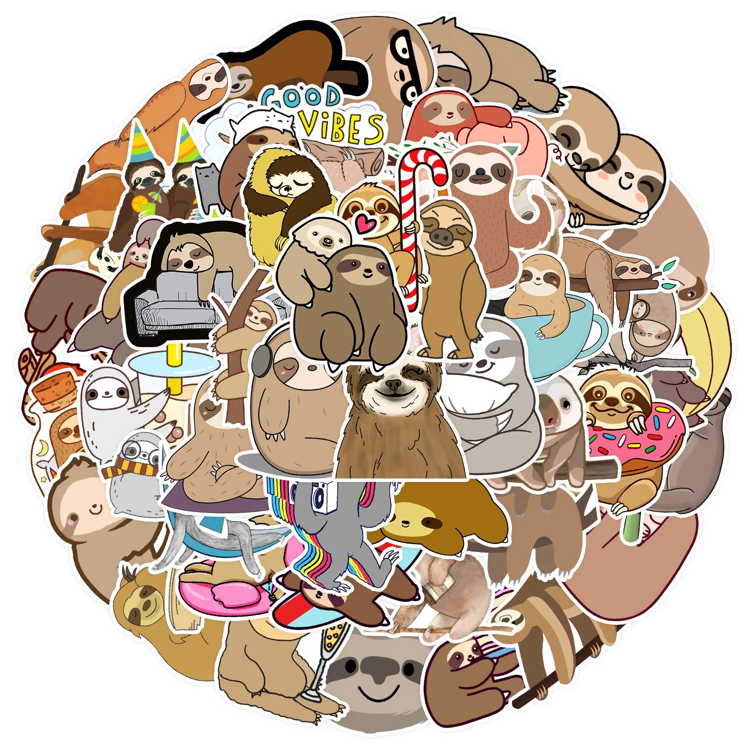 

50pcs Sloth Graffiti Suitcase Car Skateboard Decoration Phone Tablet Helmet Waterproof Pocket Sticker