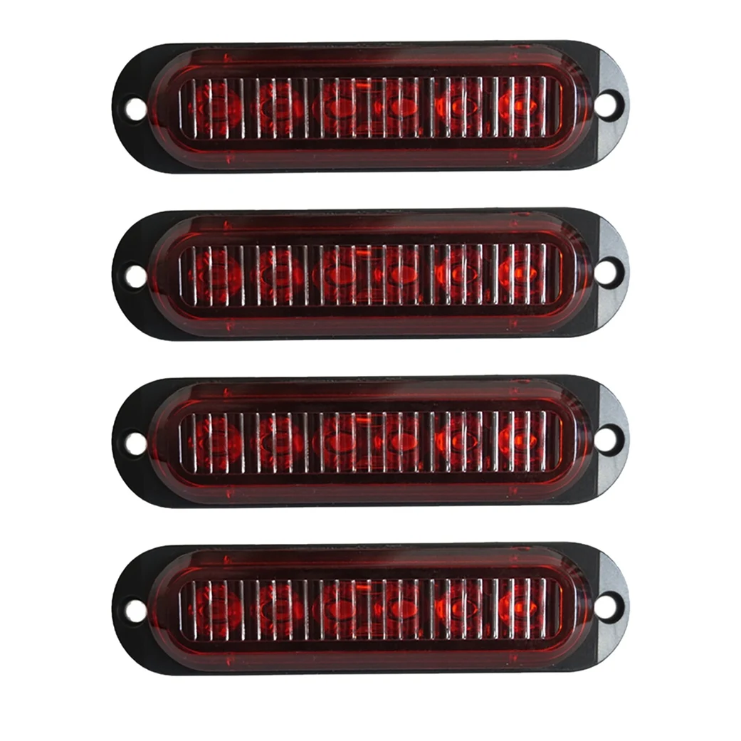 

4Pcs 6LED Led Light Head Emergency Beacon Hazard Warning Light Flash Caution Strobe LightBar for Car Truck 12-24V Red