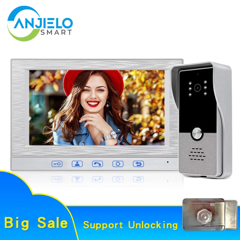 7 Inch Wired Video Intercom For Home Video Doorbell With Camera Access Card Lock Intercoms For The Apartment Video Doorphone
