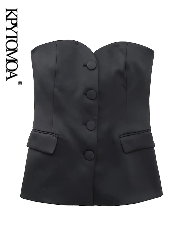 

KPYTOMOA женский модный бюстье без бретелек с пуговицами спереди, винтажный женский топ без рукавов с милой шеей