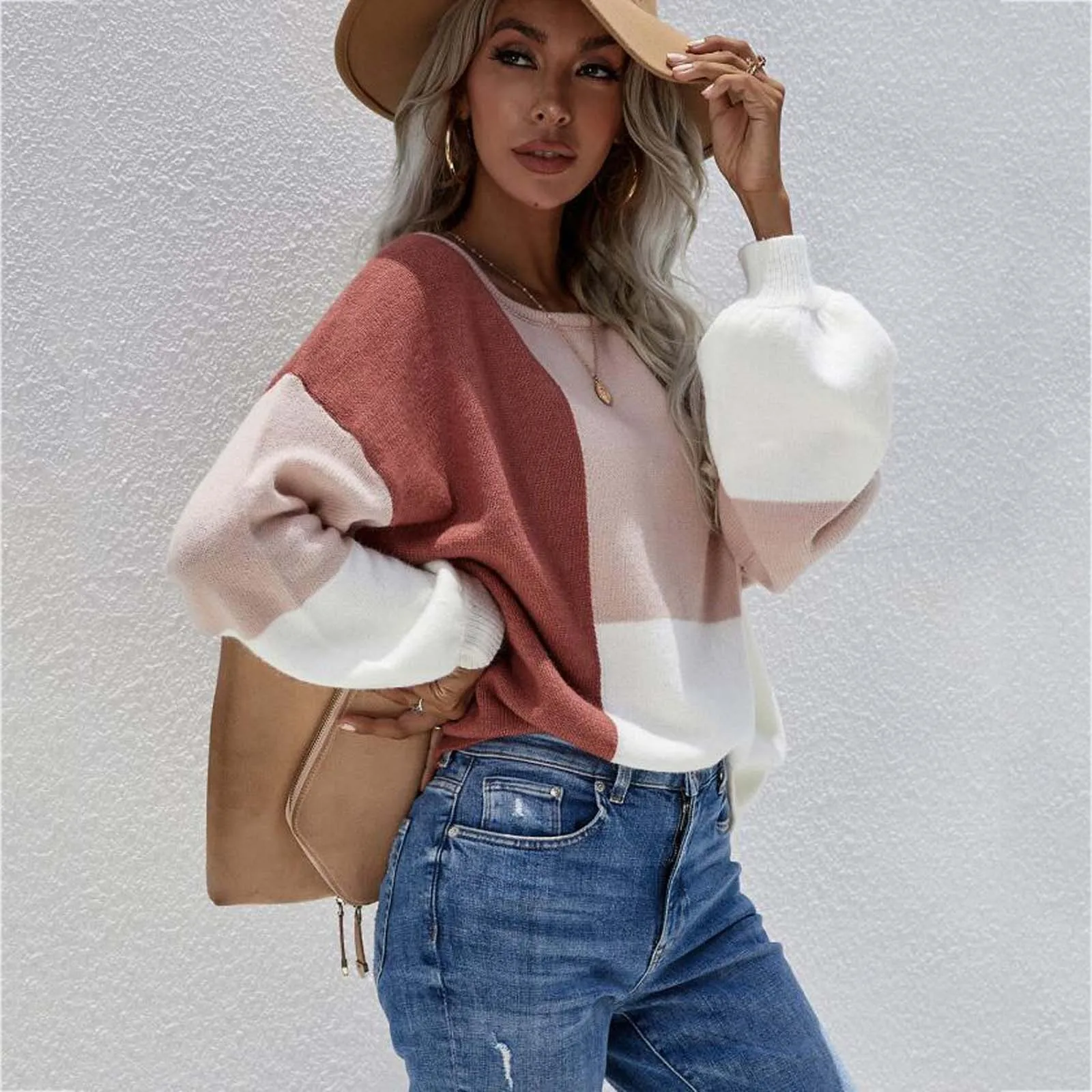 

Свитер женский зимний оверсайз с цветными блоками, в стиле Харадзюку