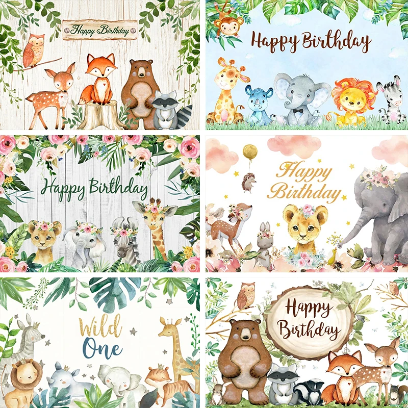 Сафари 1-й День рождения фон джунгли тропический лес дикая одна животная вечерние