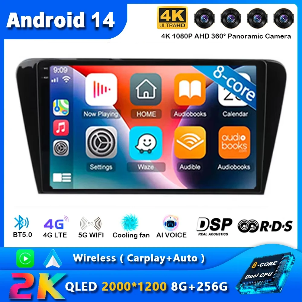 10&quot Android 14 Car Radio For Skoda Octavia A7 III 3 2013 - 2018 Navigation GPS Multimedia Player Stereo WiFi+4G Carplay DSP BT