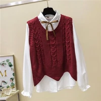 vest women solid short loose trendy korean style sleeveless knitted o neck all match female coats simple leisure outwear red
