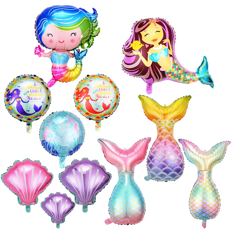 Birthday Party Decoration Cartoon Fish Tail Shell Shape Aluminum Film Ocean Fairy Tale Alien Mermaid Balloon