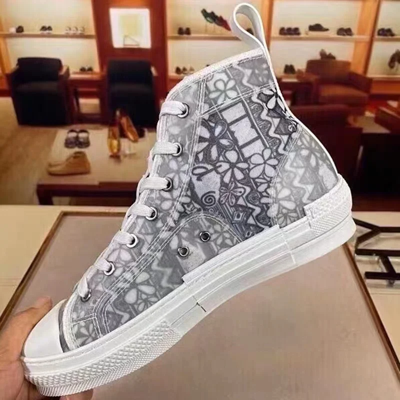 

Embroidered Letters Canvas Shoes Men Women B23 Sneaker Technical Leather Luxury Designer High Tops Thick-soled Casual Shoes