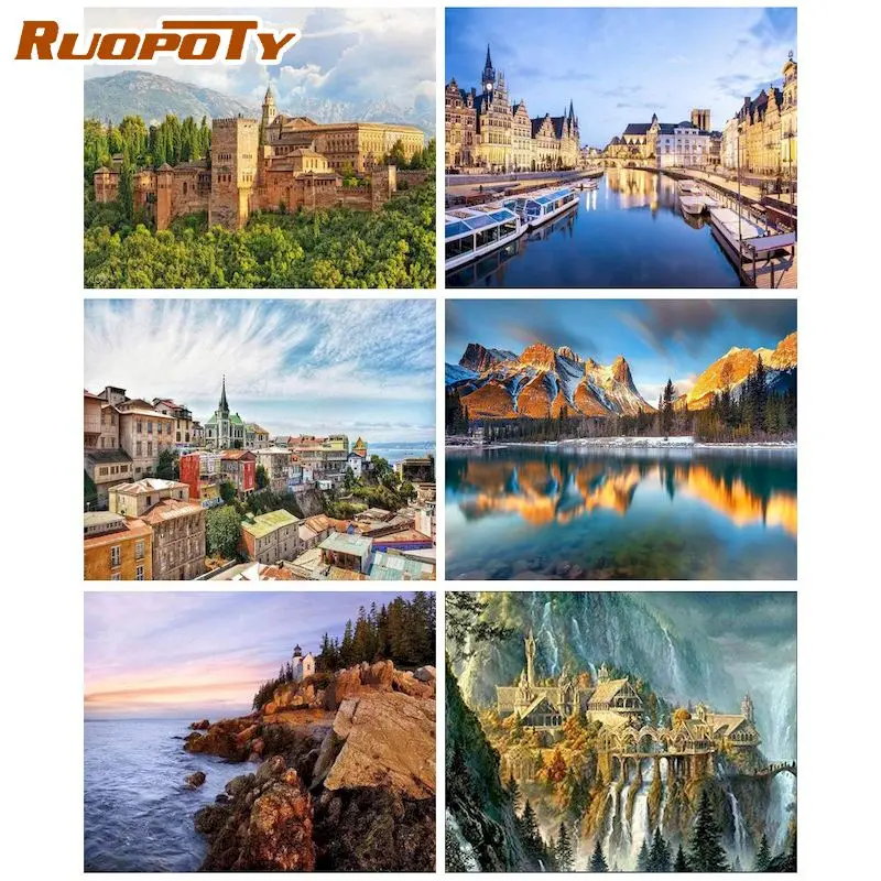 

RUOPOTY Paint By Numbers For Adults Kill Time Gift Landscape With Frame Painting By Number Painting Home Decor