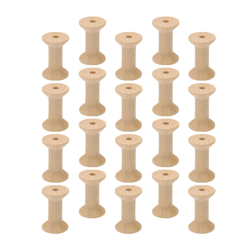 

100 Pcs Vintage Unfinished Wooden Spools Hour Glass Shaped Bobbin Sewing Tools for DIY Thread String Rolling Wire (Light