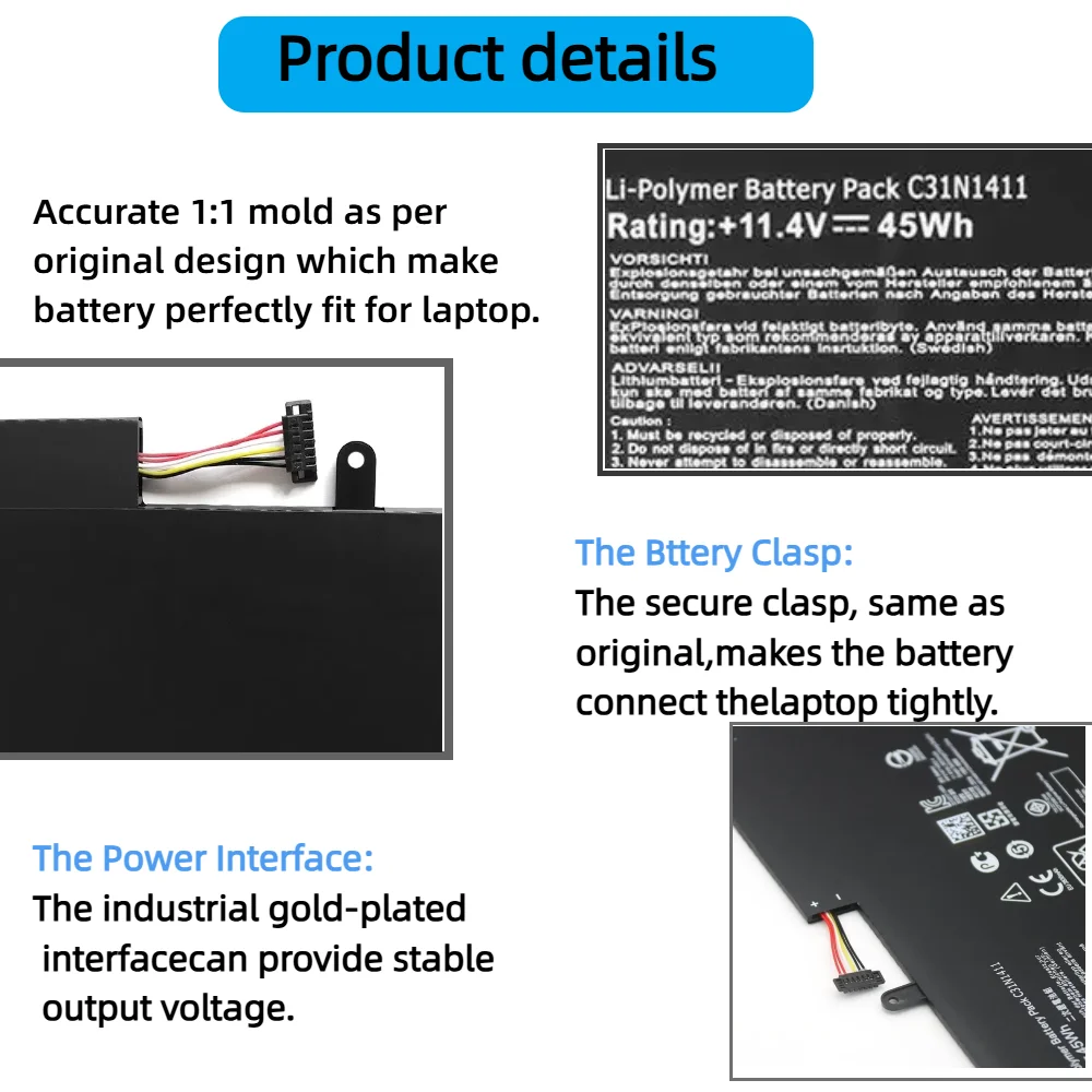 C31N1411 Аккумулятор для ноутбука совместимый с ASUS ZenBook UX305 UX305F UX305FA UX305C UX305CA U305 U305F U305FA