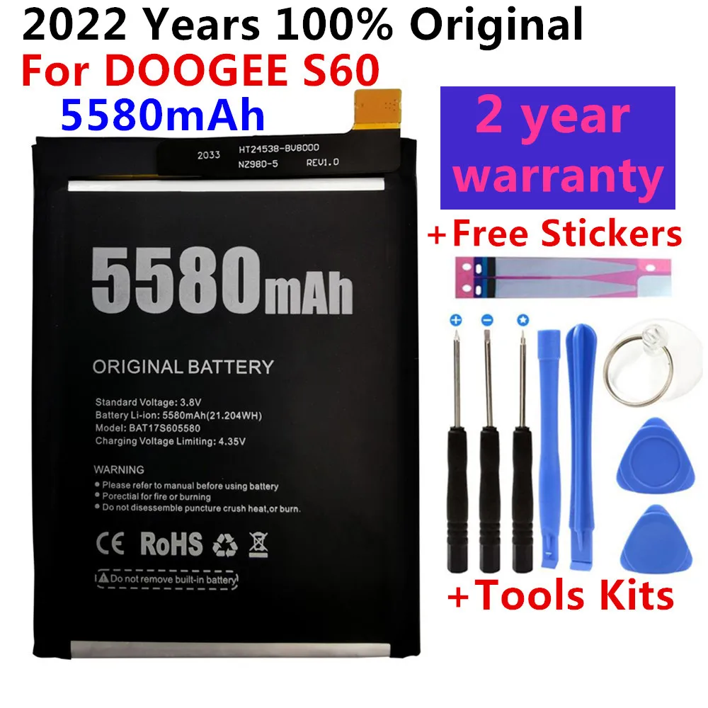 100% Original New For DOOGEE S60 Replacement 5580mAh backup battery for DOOGEE S60 Smart Phone batteries Bateria+Gift Tools